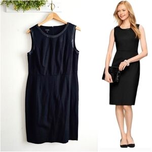 🖤 Talbots Black Tipped Faux Leather Ponte Knit Shift Dress NWT Size 12